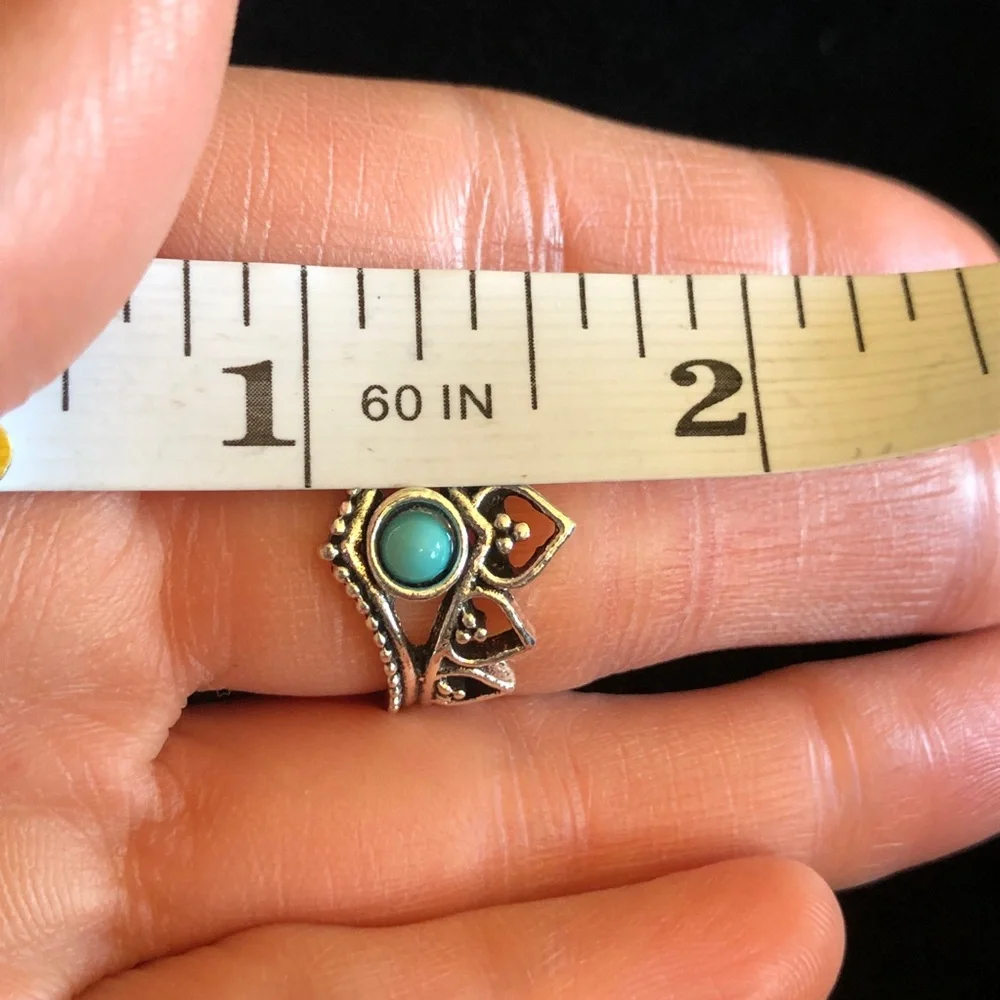 Silver Tone Crown Shaped Blue Stone Ring